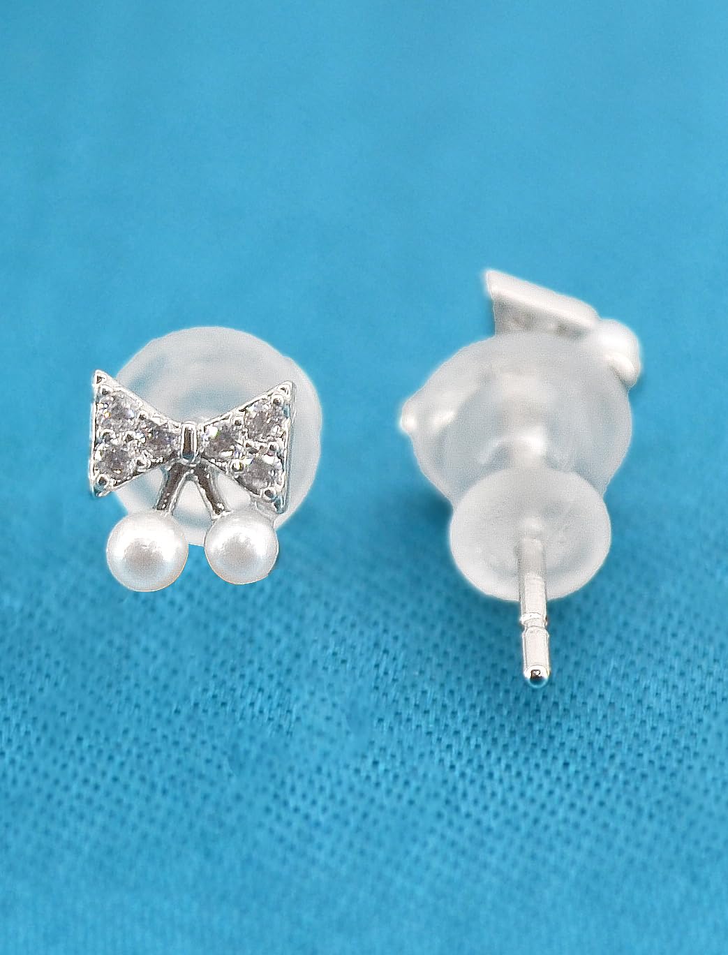 Saloni Fashion Jewellery Splendid Butterfly Shape Pearl Brass Silver Plated Set of 3 Combo Stud Earring For Women and Girls
