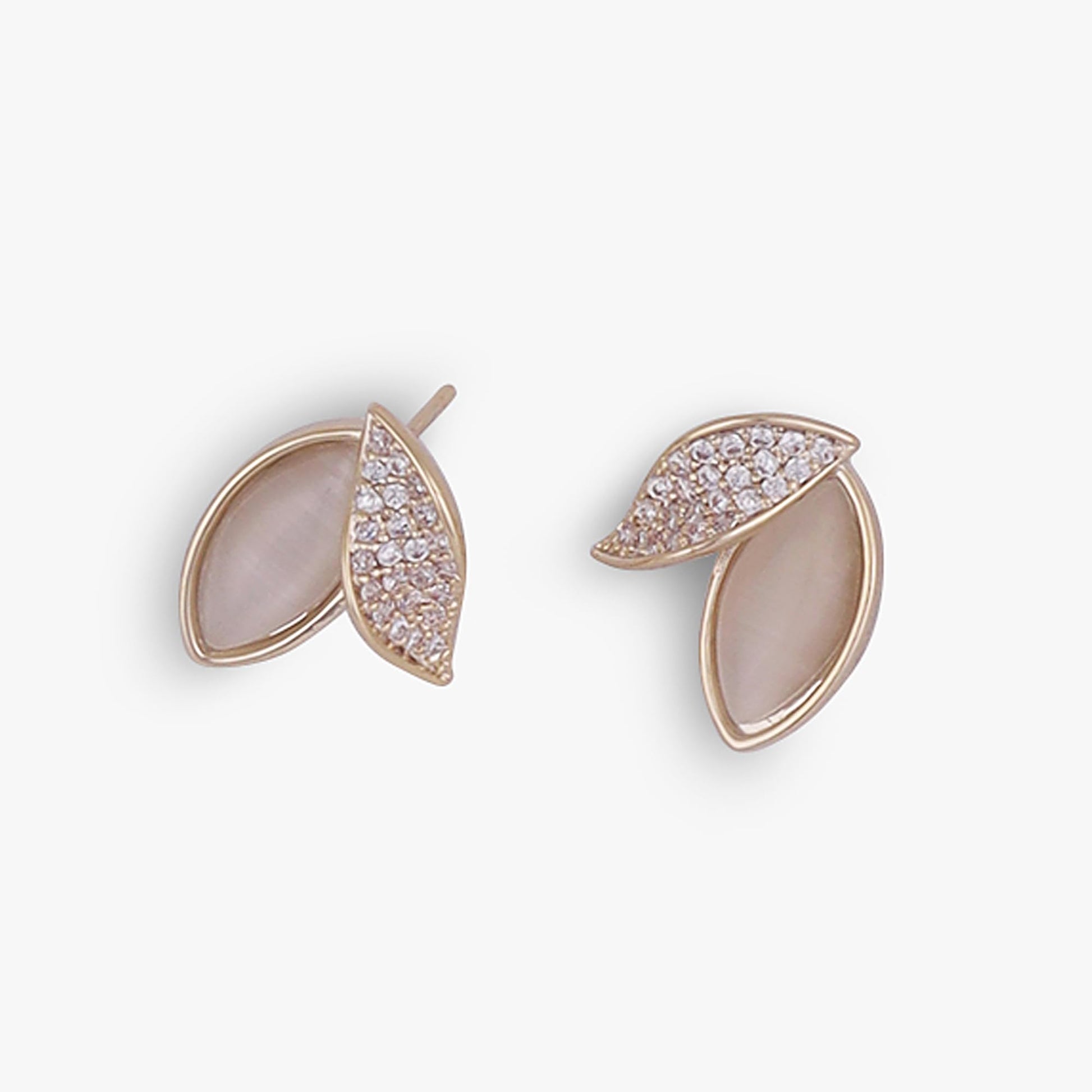 Saloni Fashion Jewellery Eye-Catchy Cat Eye Stone Leaf Gold Plated Stud Earring For Women