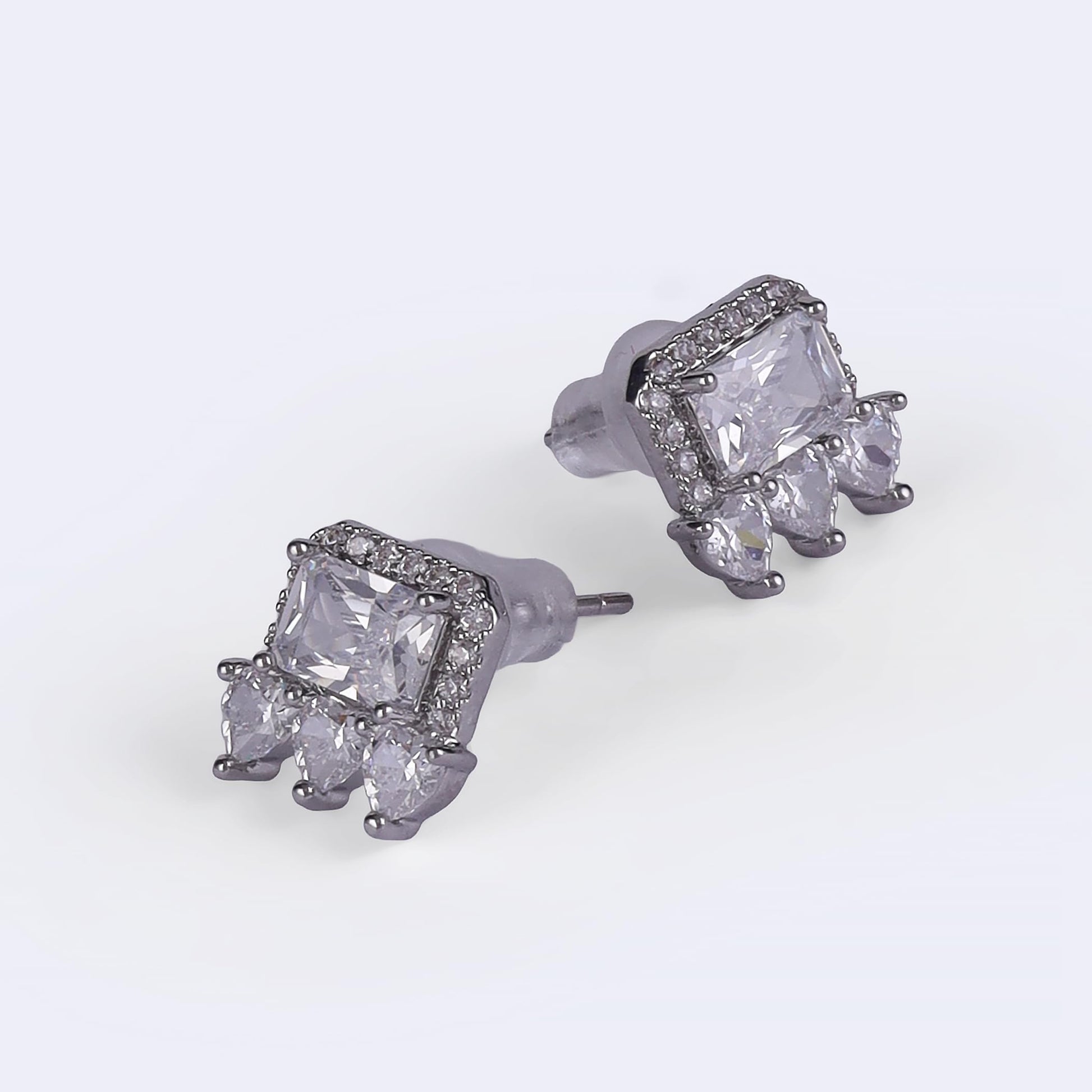 Saloni Fashion Jewellery Modern Heart Shape CZ Silver Plated Stud Earring For Women