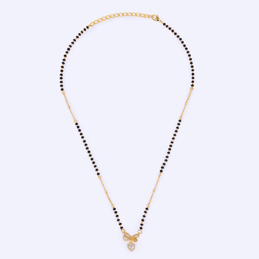 Saloni Fashion Jewellery Traditional Admirable Butterfly and Heart Shape Gold Plated Black Beaded Adjustable Chain Mangalsutra For Women