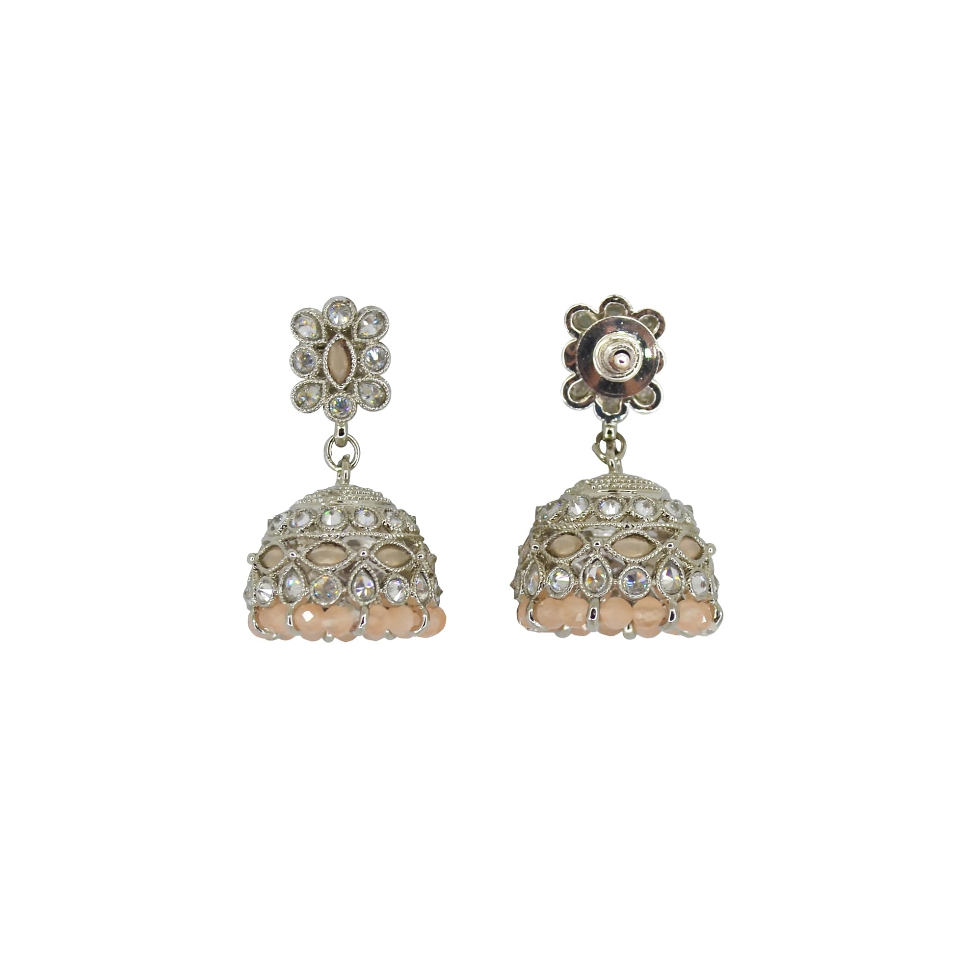 Saloni Fashion Jewellery Brilliant Pear and Flower Shape Peach Uncut Kundan Stone Silver Plated Jhumki Earring For Women and Girls