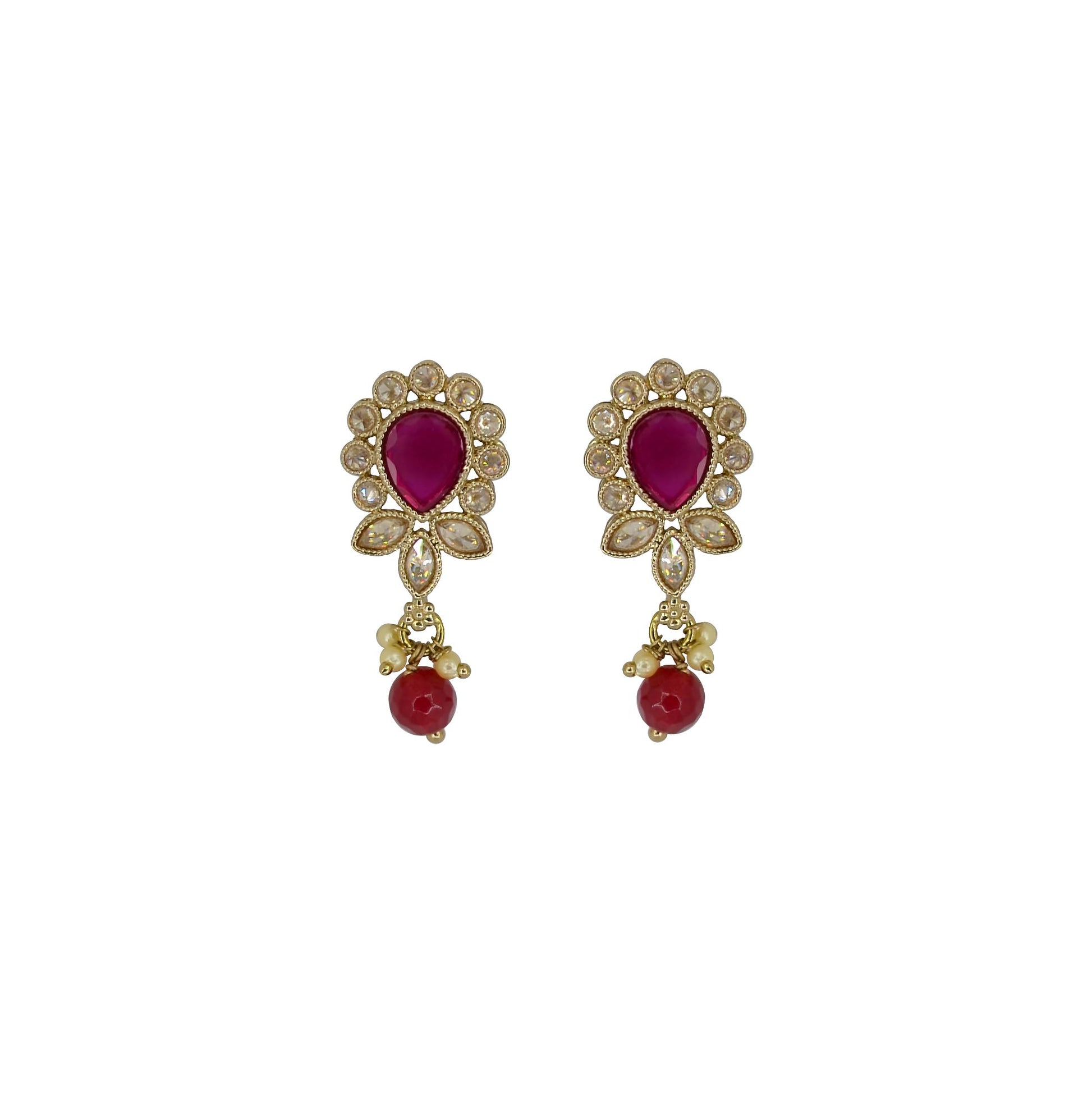 Saloni Fashion Jewellery Excellent Oval and Leaf Design Gold Plated Ruby Kundan Stone Dangle Earring For Women and Girls