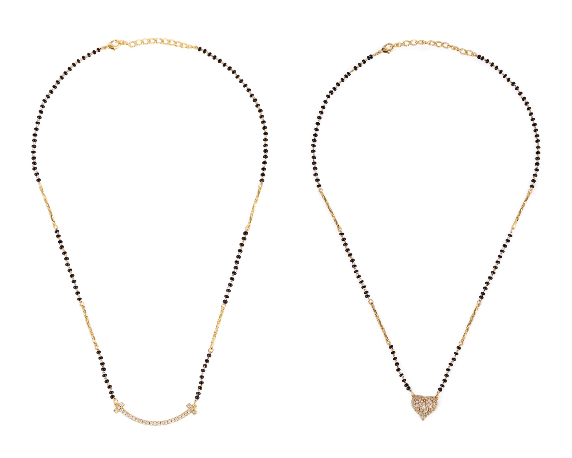 Saloni Fashion Jewellery Traditional Incredible Heart Shape Gold Plated Combo Set of 2 Black Beaded Adjustable Chain Mangalsutra For Women