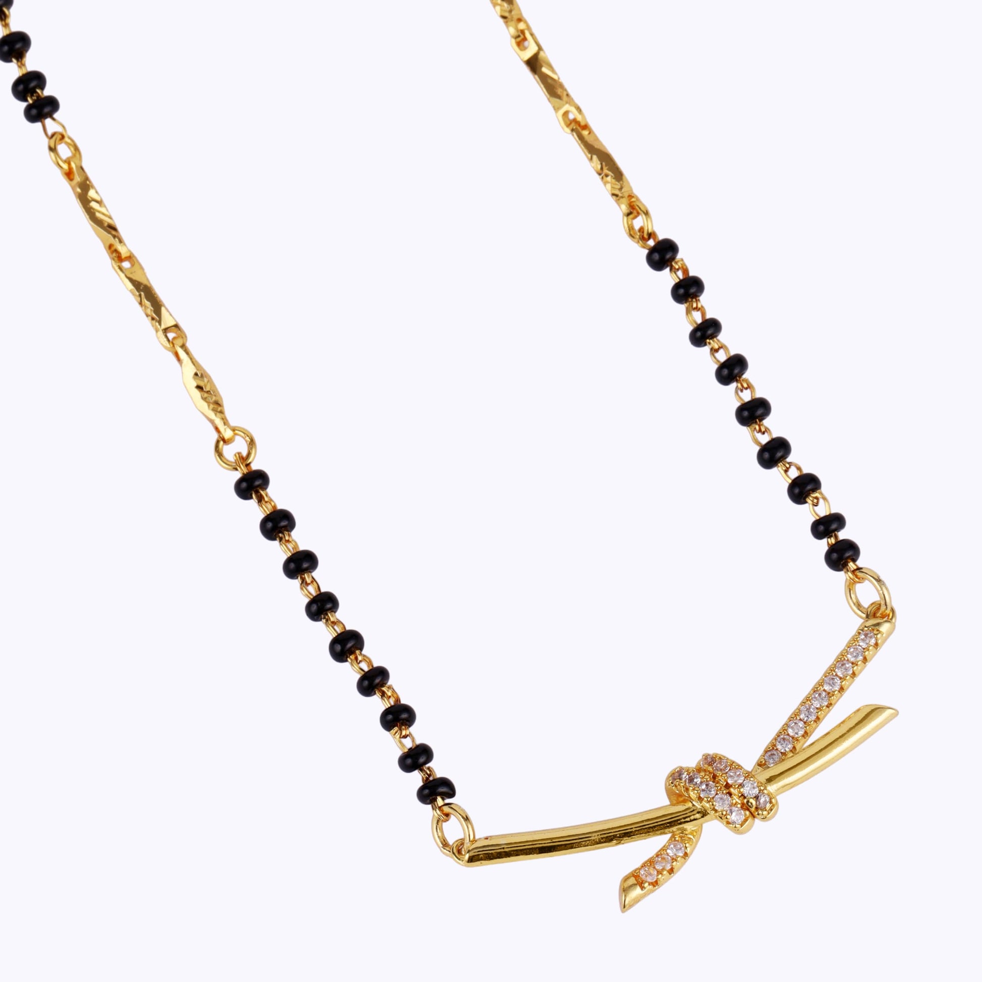Saloni Fashion Jewellery Traditional Delicate CZ Studded Gold Plated Black Beaded Adjustable Chain Mangalsutra For Women