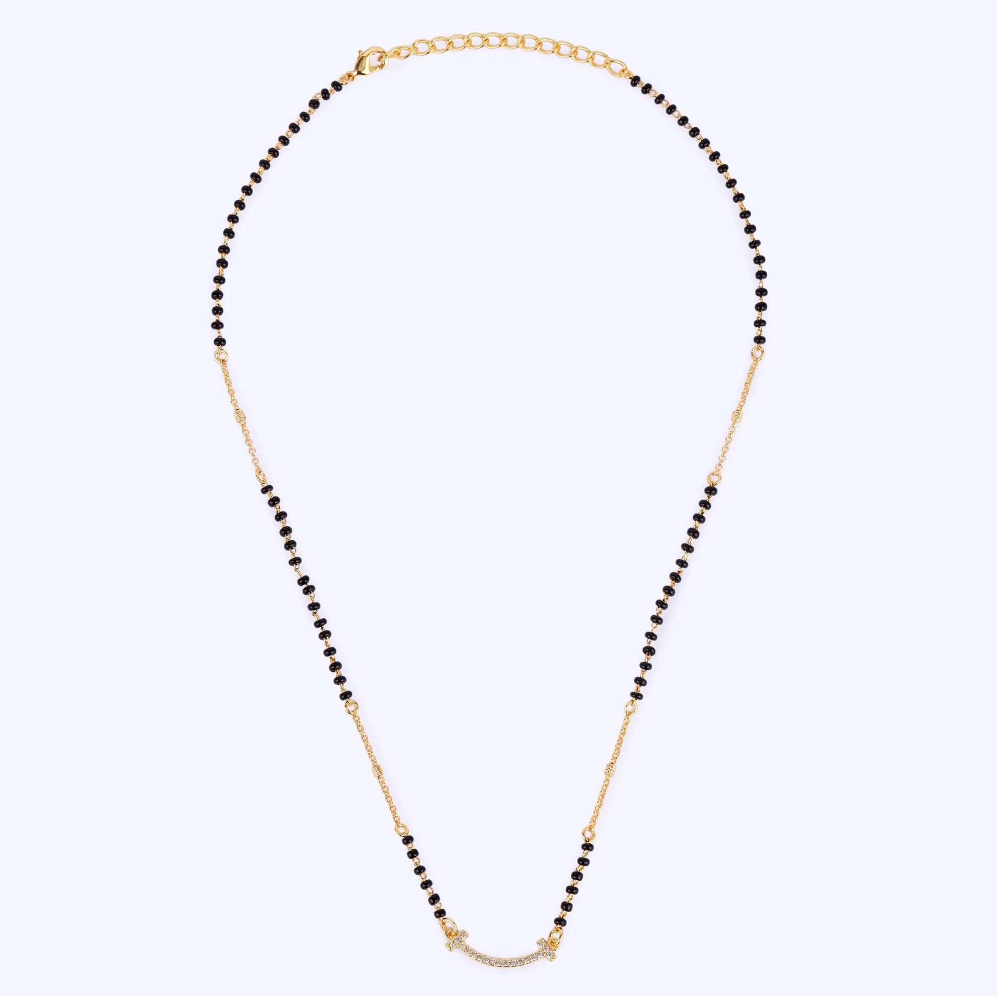 Saloni Fashion Jewellery Traditional Pretty CZ Studded Gold Plated Black Beaded Adjustable Chain Mangalsutra For Women
