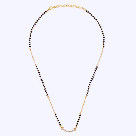 Saloni Fashion Jewellery Traditional Pretty CZ Studded Gold Plated Black Beaded Adjustable Chain Mangalsutra For Women