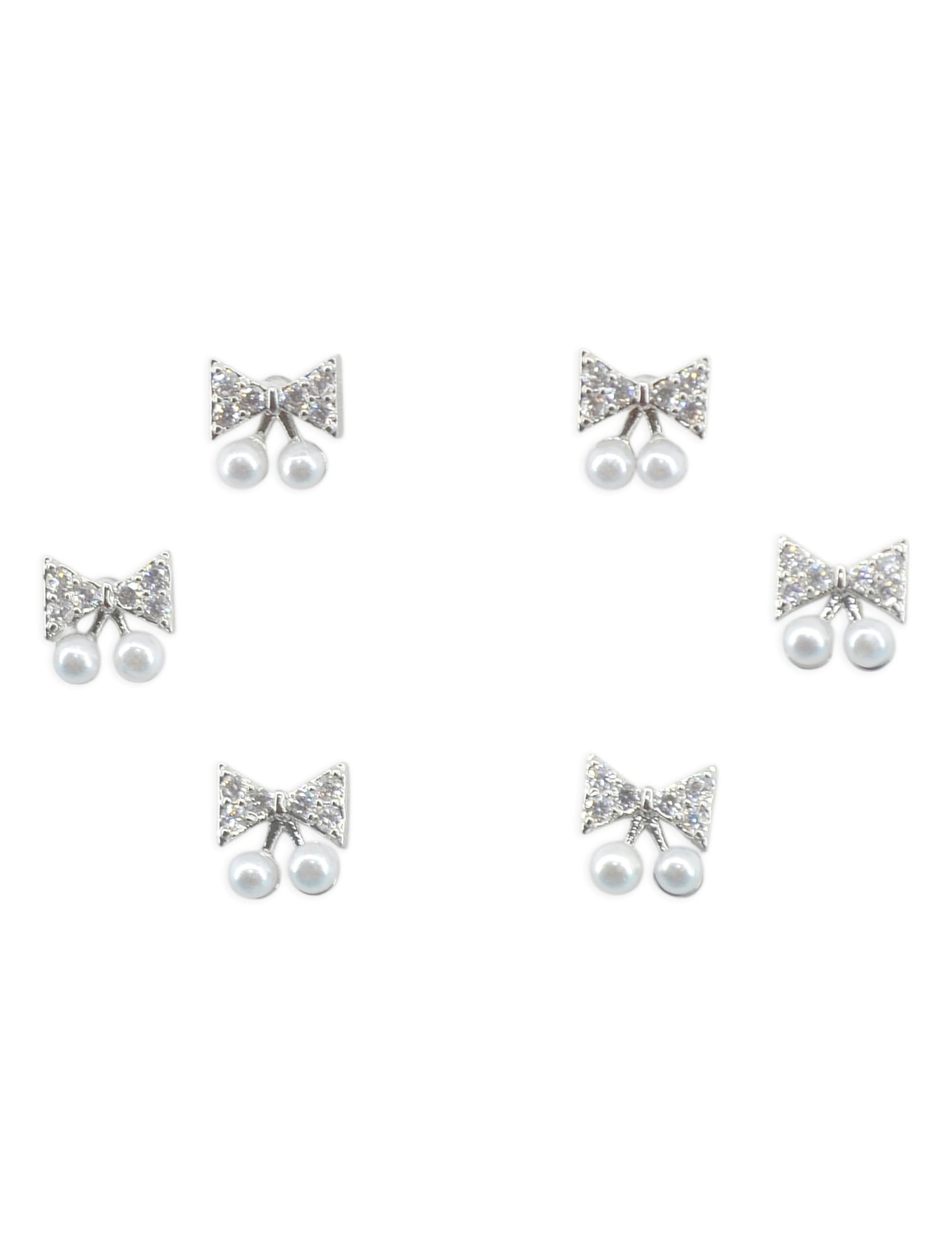 Saloni Fashion Jewellery Splendid Butterfly Shape Pearl Brass Silver Plated Set of 3 Combo Stud Earring For Women and Girls