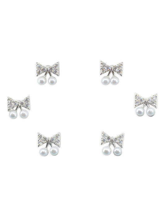 Saloni Fashion Jewellery Splendid Butterfly Shape Pearl Brass Silver Plated Set of 3 Combo Stud Earring For Women and Girls