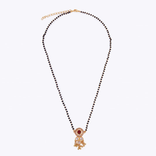 Saloni Fashion Jewellery Traditional Round and Leaf Design Black Bead Gold Plated Dangle Mangalsutra Set For Women
