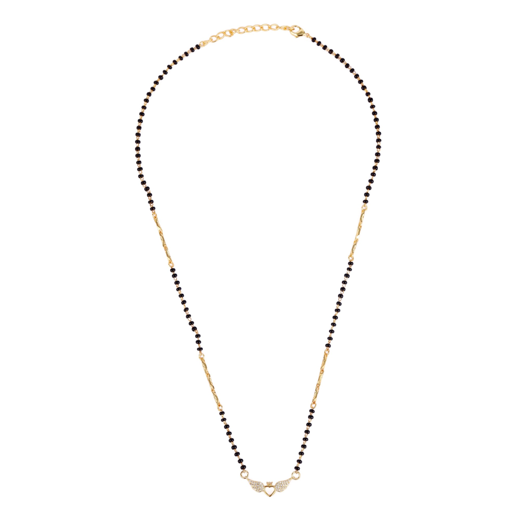 Saloni Fashion Jewellery Traditional Eye-Catchy Leaf and Heart Shape Gold Plated Black Beaded Adjustable Chain Mangalsutra For Women