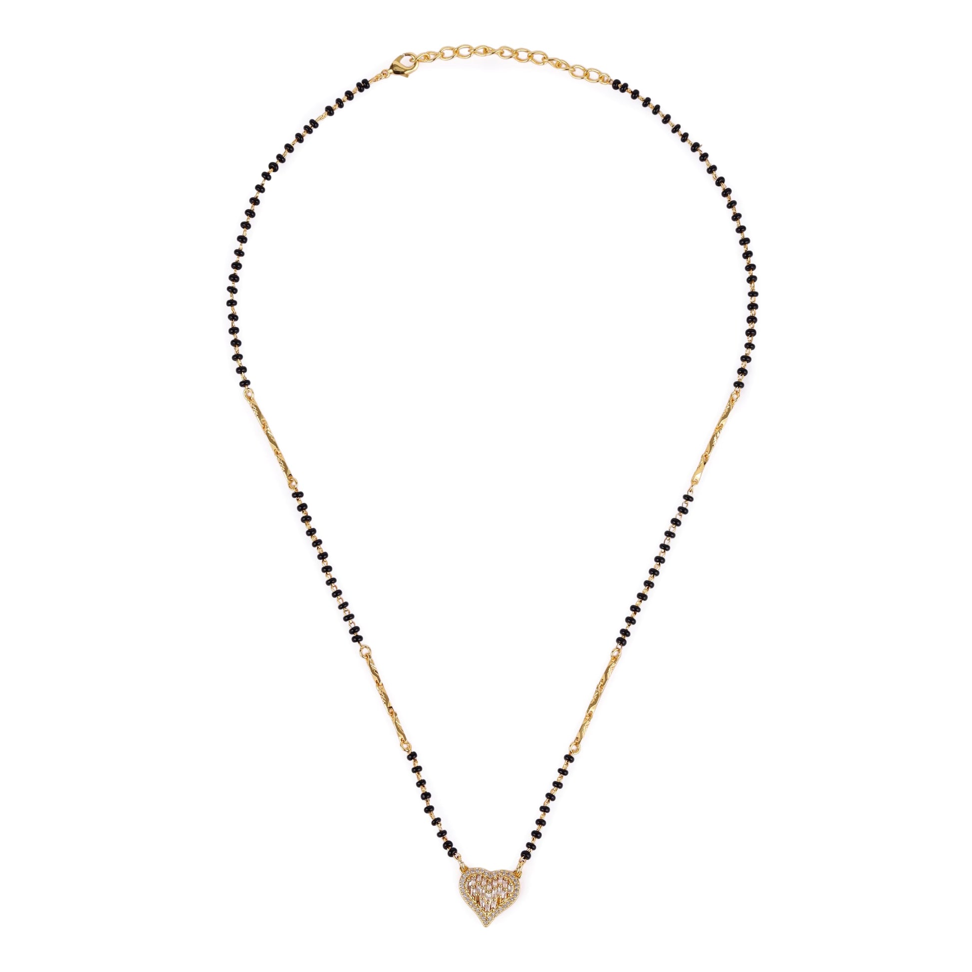 Saloni Fashion Jewellery Traditional Incredible Heart Shape Gold Plated Black Beaded Adjustable Chain Mangalsutra For Women