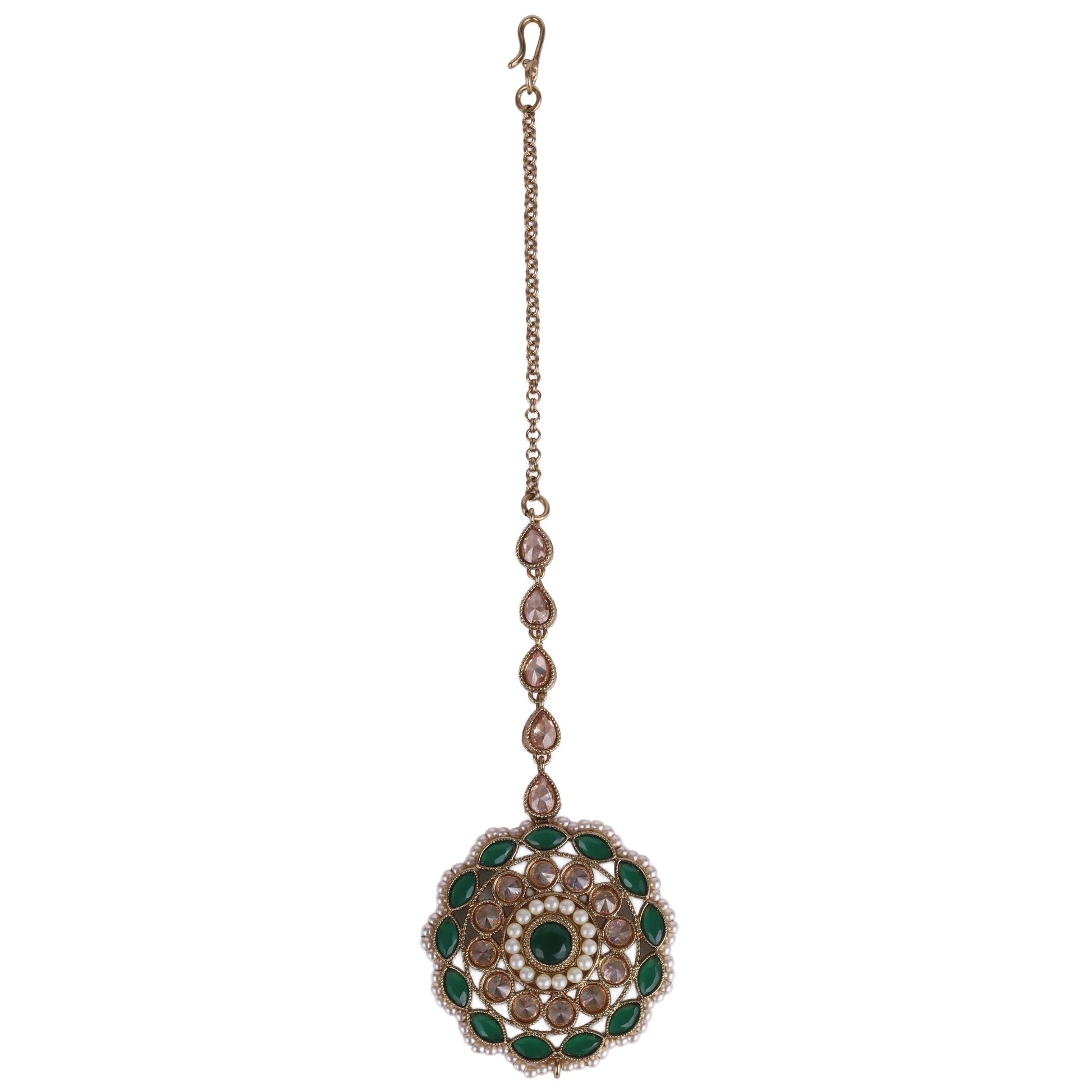 Saloni Fashion Jewellery Trendy Round and Oval Shape Gold Plated Maang Tikka For Women and Girls