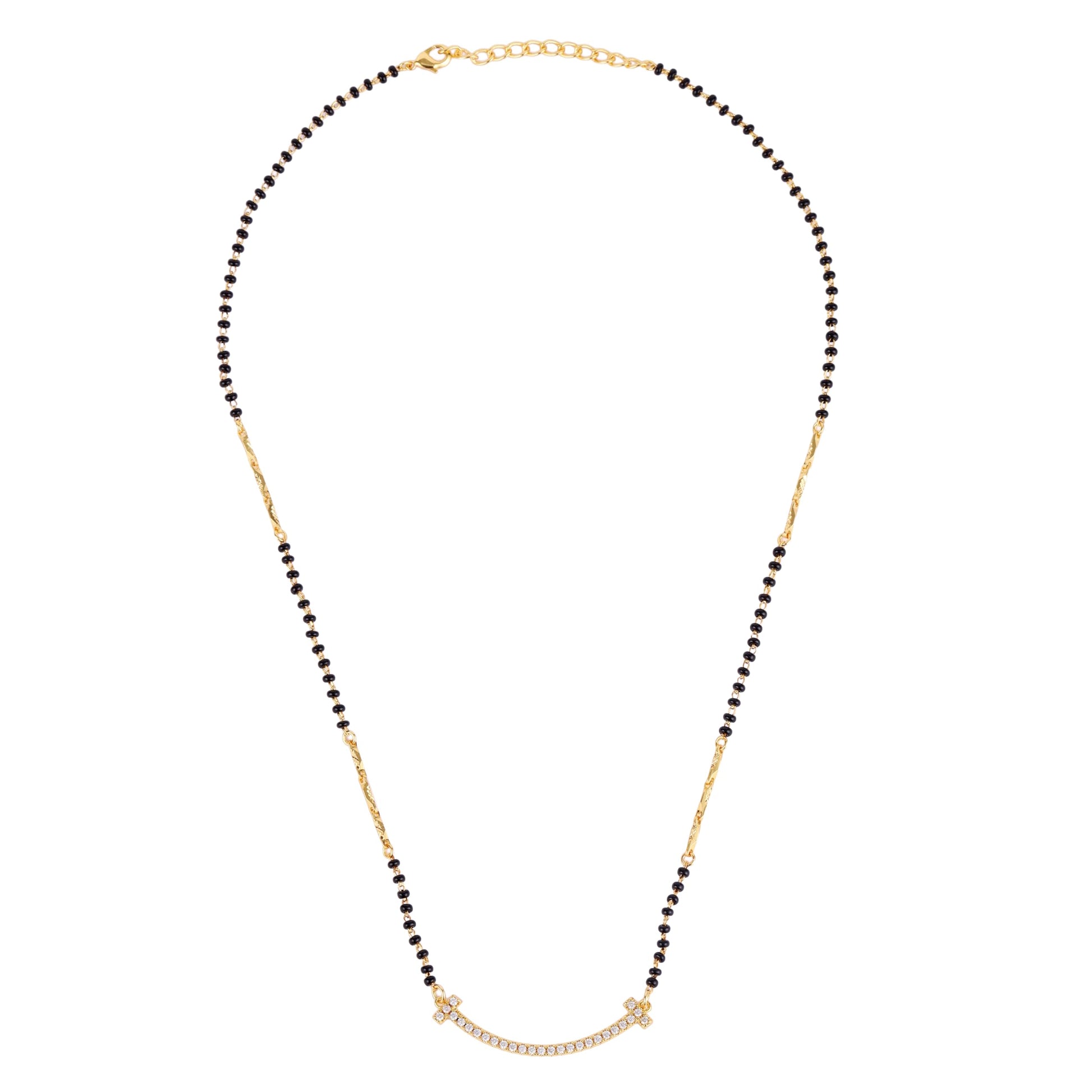 Saloni Fashion Jewellery Traditional Incredible Heart Shape Gold Plated Combo Set of 2 Black Beaded Adjustable Chain Mangalsutra For Women