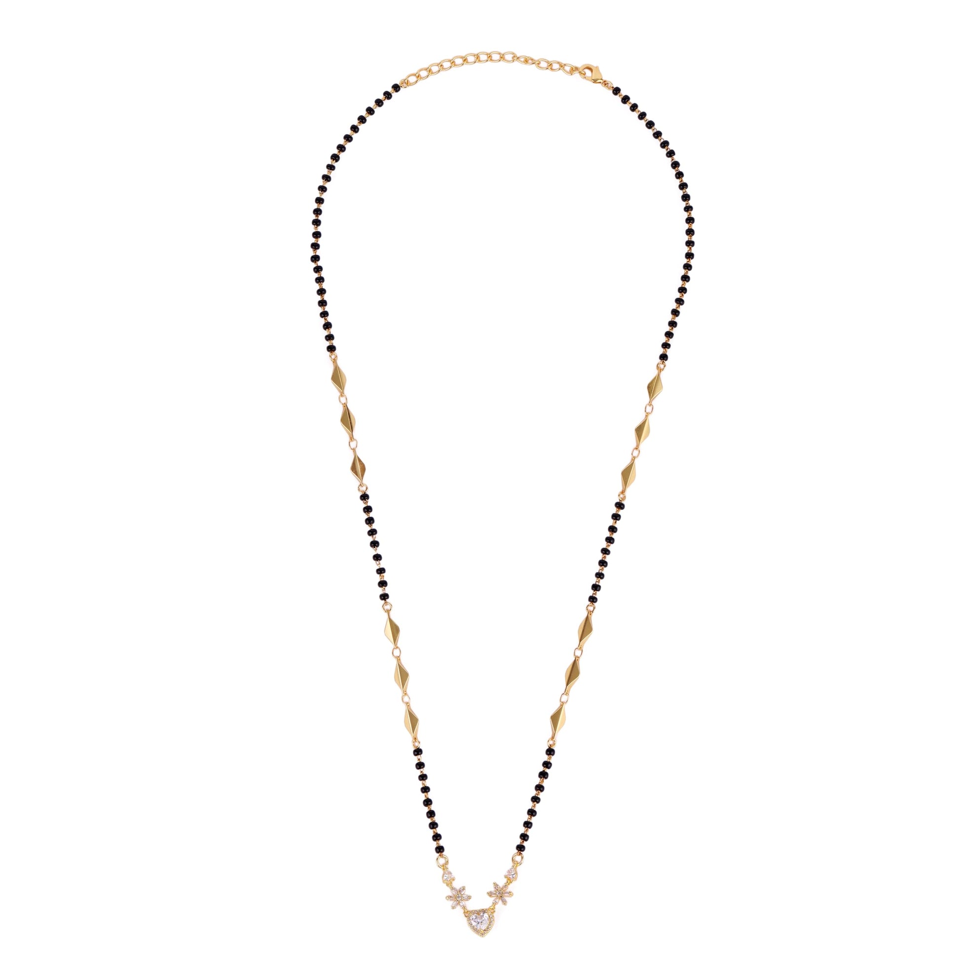 Saloni Fashion Jewellery Traditional Modern Flower and Heart Shape Gold Plated Black Beaded Adjustable Chain Mangalsutra For Women