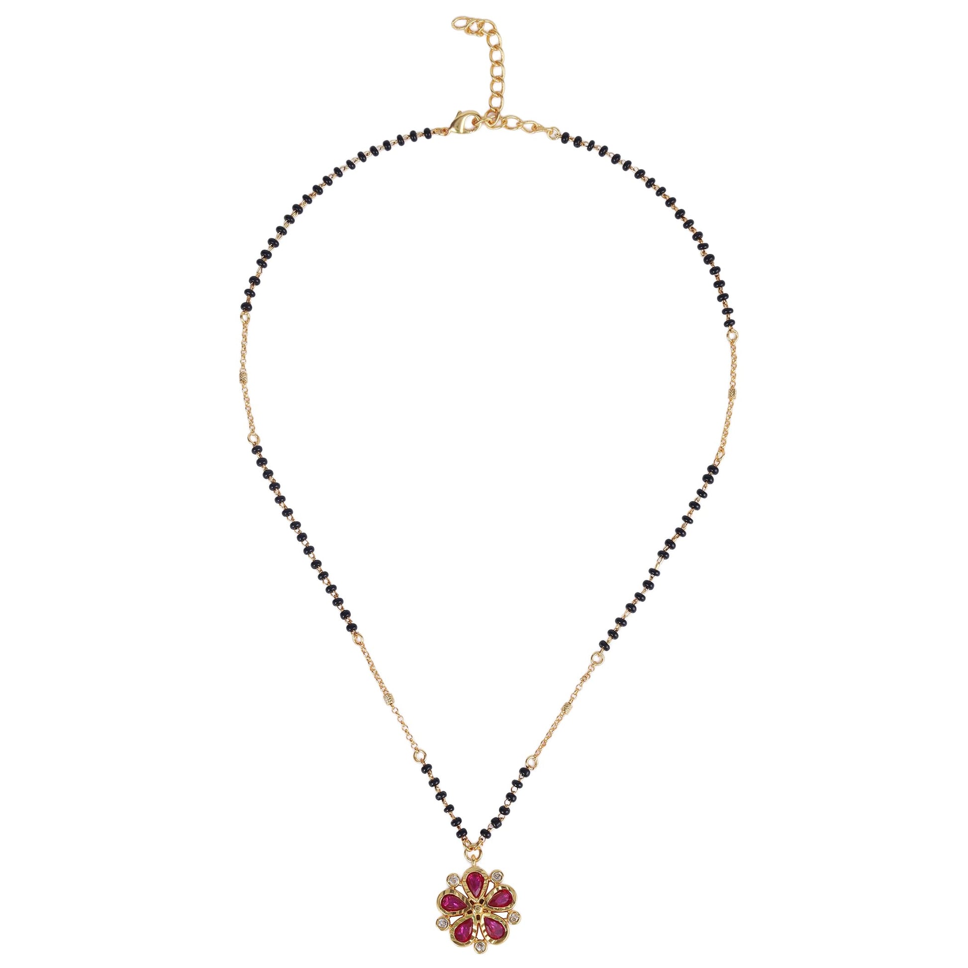 Saloni Fashion Jewellery Traditional Flower Design Black Beads Gold Plated Princess Necklace For Women