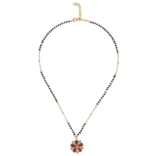 Saloni Fashion Jewellery Traditional Flower Design Black Beads Gold Plated Princess Necklace For Women