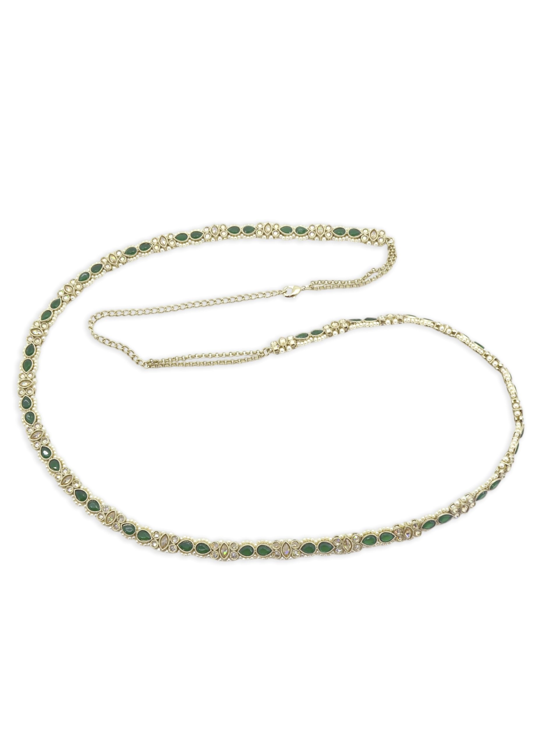 Saloni Fashion Jewellery Traditional Oval Shape Pearl Green Kundan Stone Antique Gold Plated Kamarband For Women and Girls