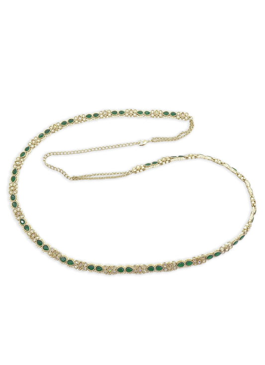 Saloni Fashion Jewellery Traditional Oval Shape Pearl Green Kundan Stone Antique Gold Plated Kamarband For Women and Girls