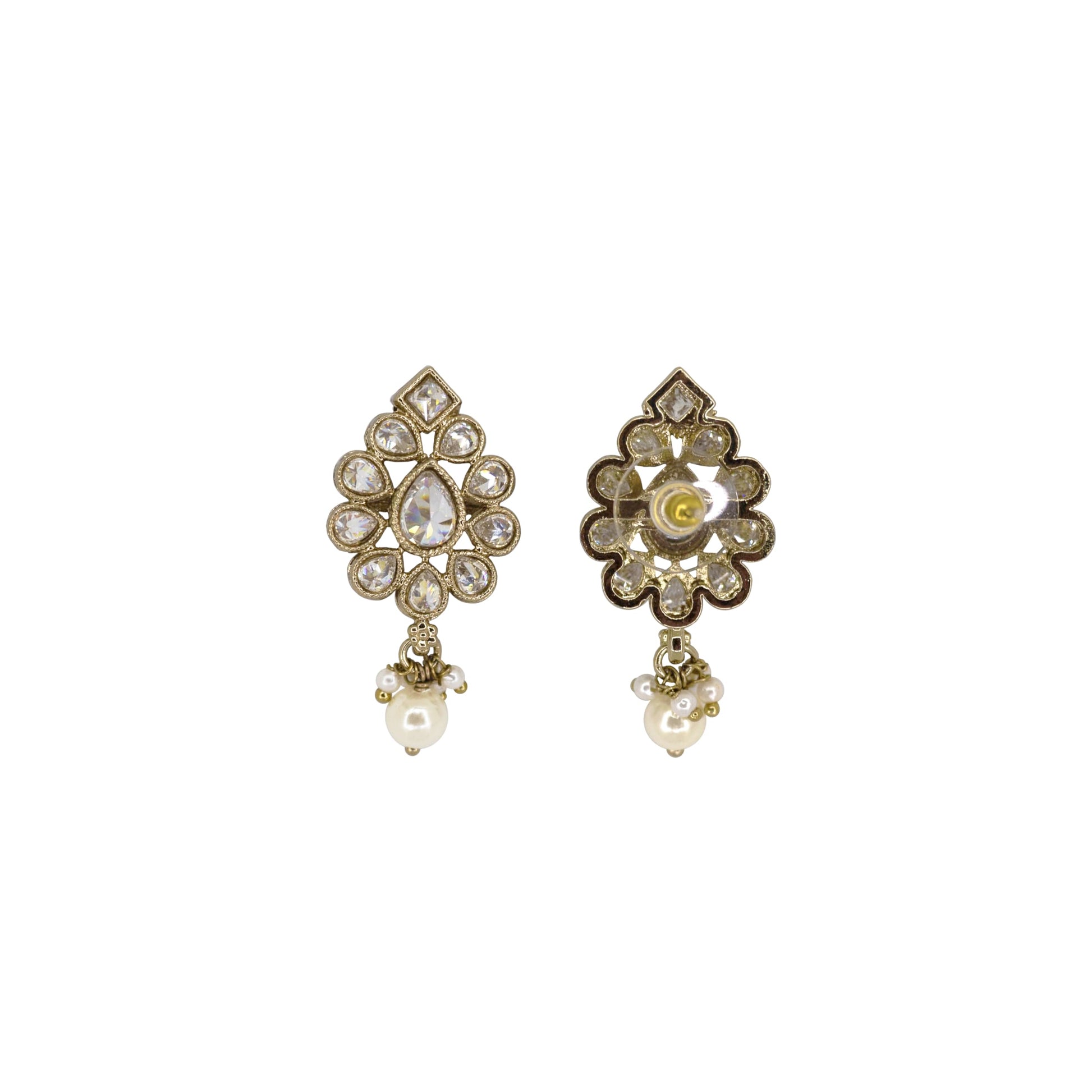 Saloni Fashion Jewellery Luxurious Oval Shape White Uncut Kundan Stone Antique Gold Plated Jhumki Earring For Women and Girls
