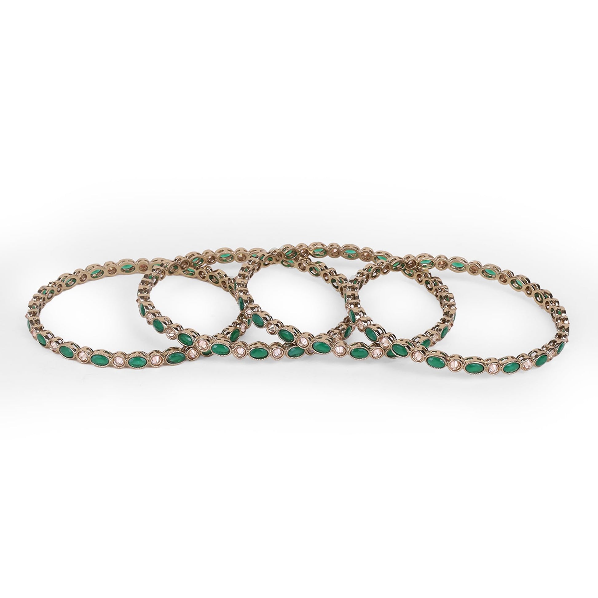 Saloni Fashion Jewellery Incredible Green Crystal Antique Gold Plated Set Of 4 Bangles For Women