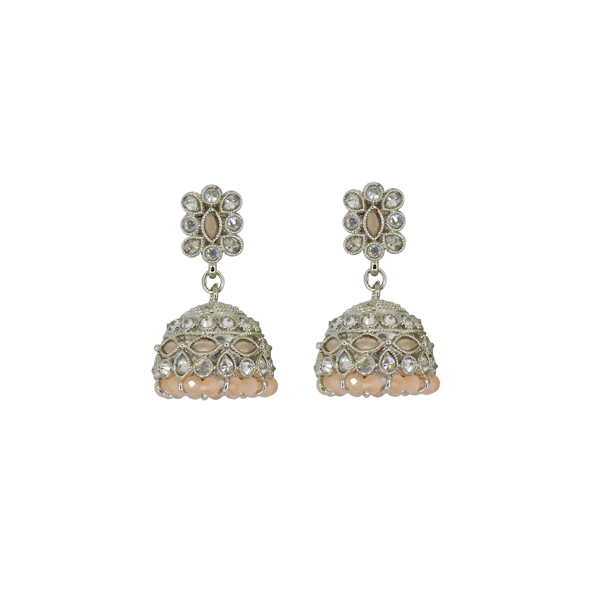 Saloni Fashion Jewellery Brilliant Pear and Flower Shape Peach Uncut Kundan Stone Silver Plated Jhumki Earring For Women and Girls