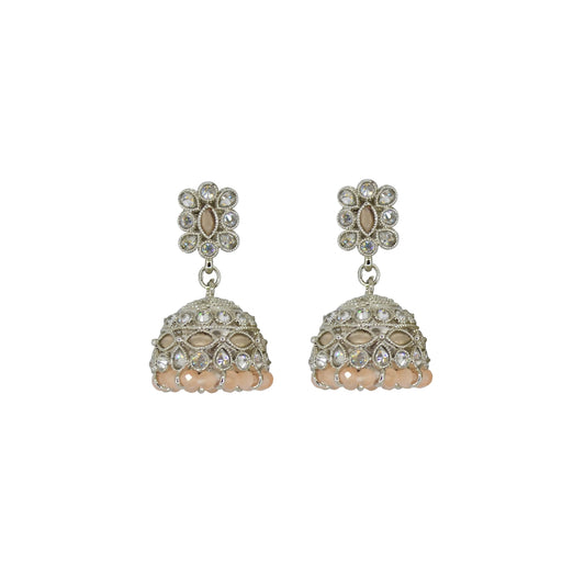 Saloni Fashion Jewellery Brilliant Pear and Flower Shape Peach Uncut Kundan Stone Silver Plated Jhumki Earring For Women and Girls