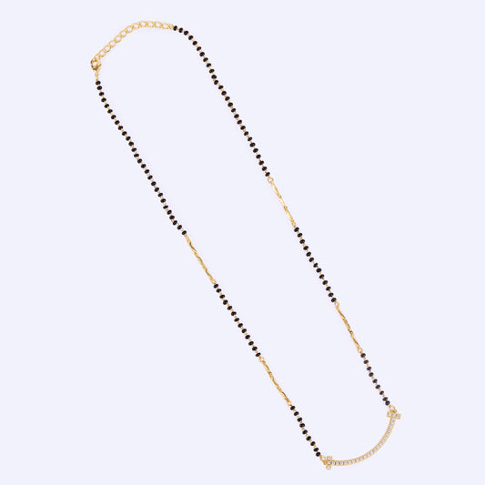 Saloni Fashion Jewellery Traditional Trendy Stylish CZ Studded Gold Plated Black Beaded Adjustable Chain Mangalsutra For Women
