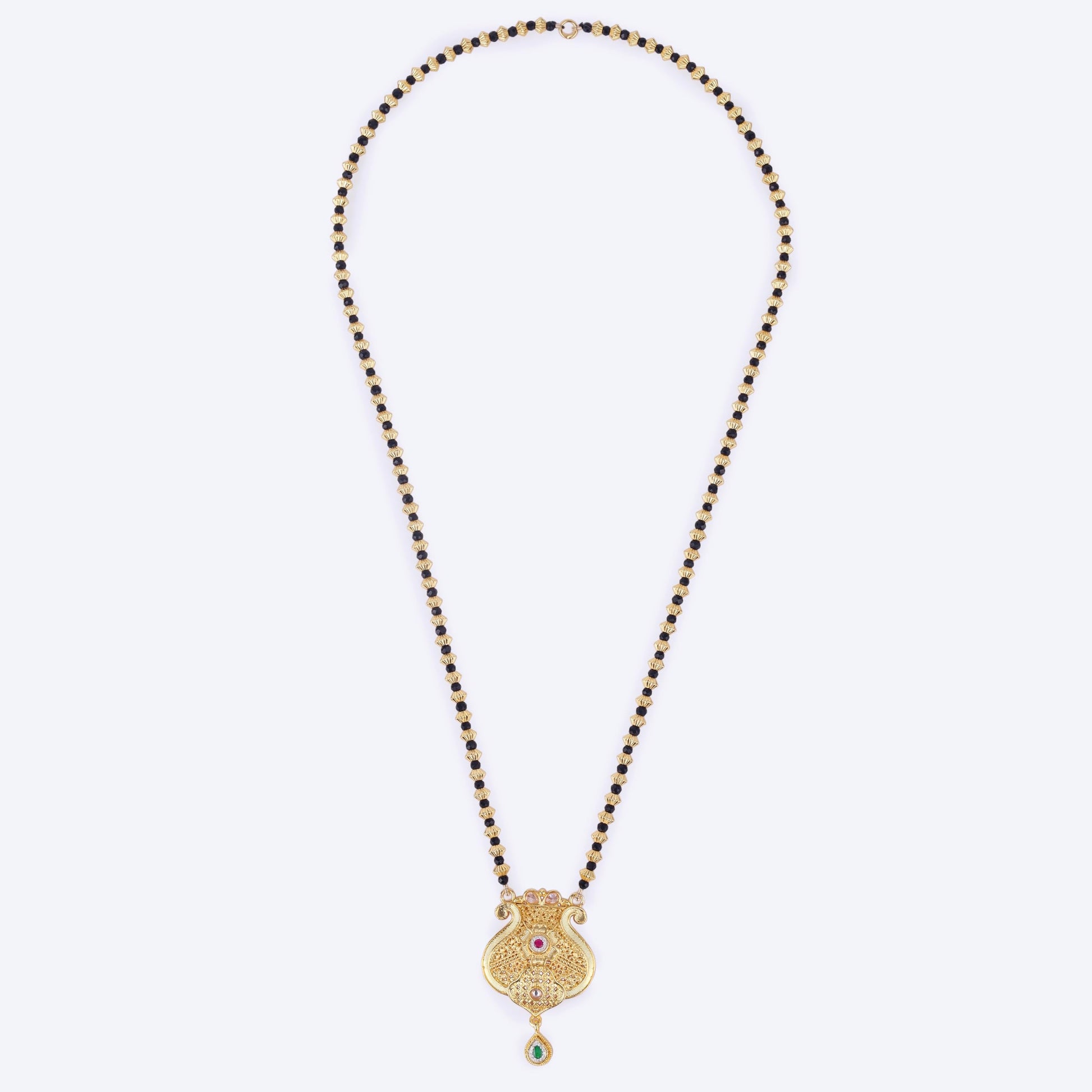Saloni Fashion Jewellery Traditional Oval and Kalash Shape Golden Balls Gold Plated Long Bead Chain Mangalsutra For Women