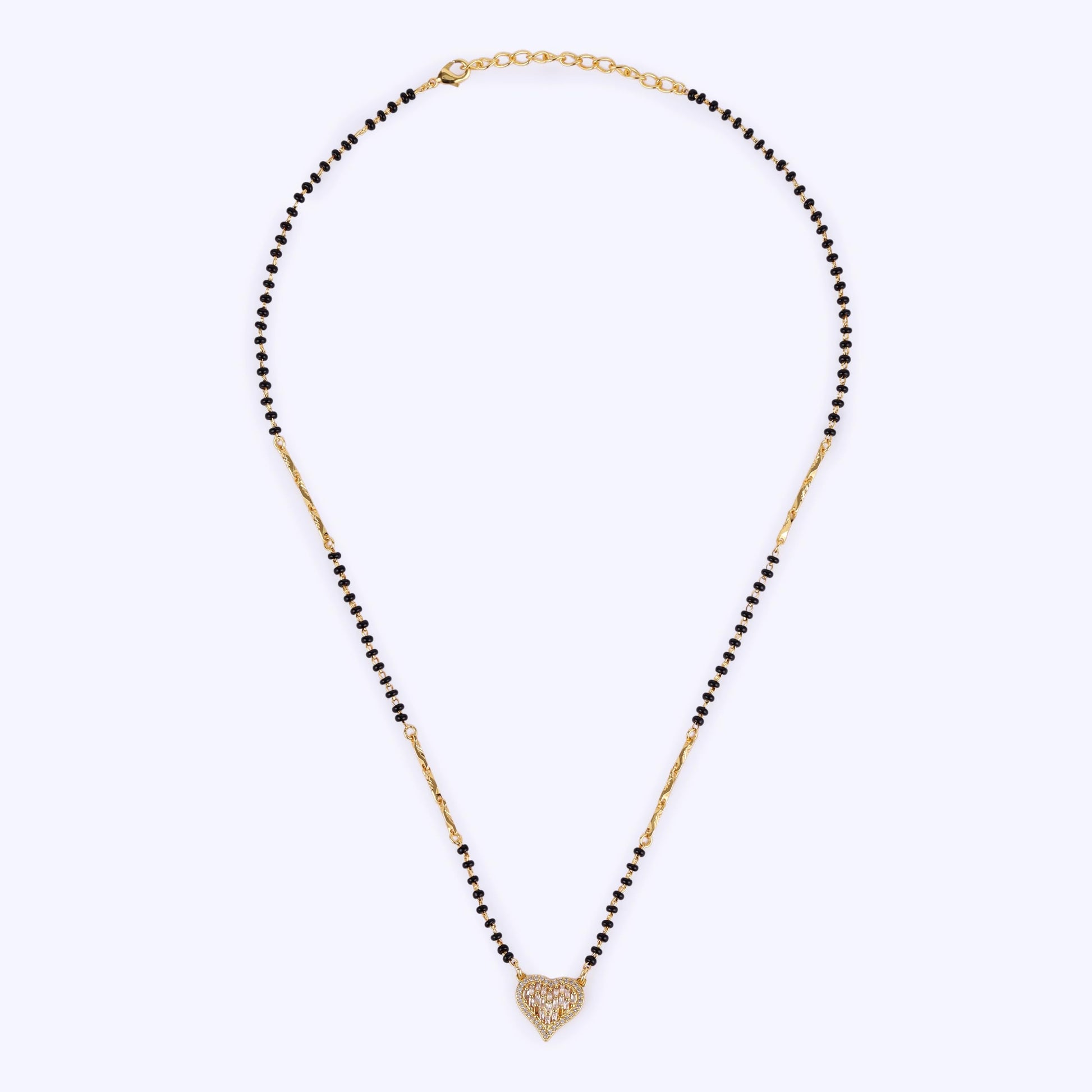 Saloni Fashion Jewellery Traditional Incredible Heart Shape Gold Plated Black Beaded Adjustable Chain Mangalsutra For Women
