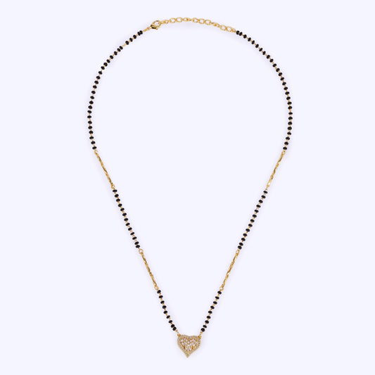 Saloni Fashion Jewellery Traditional Incredible Heart Shape Gold Plated Black Beaded Adjustable Chain Mangalsutra For Women