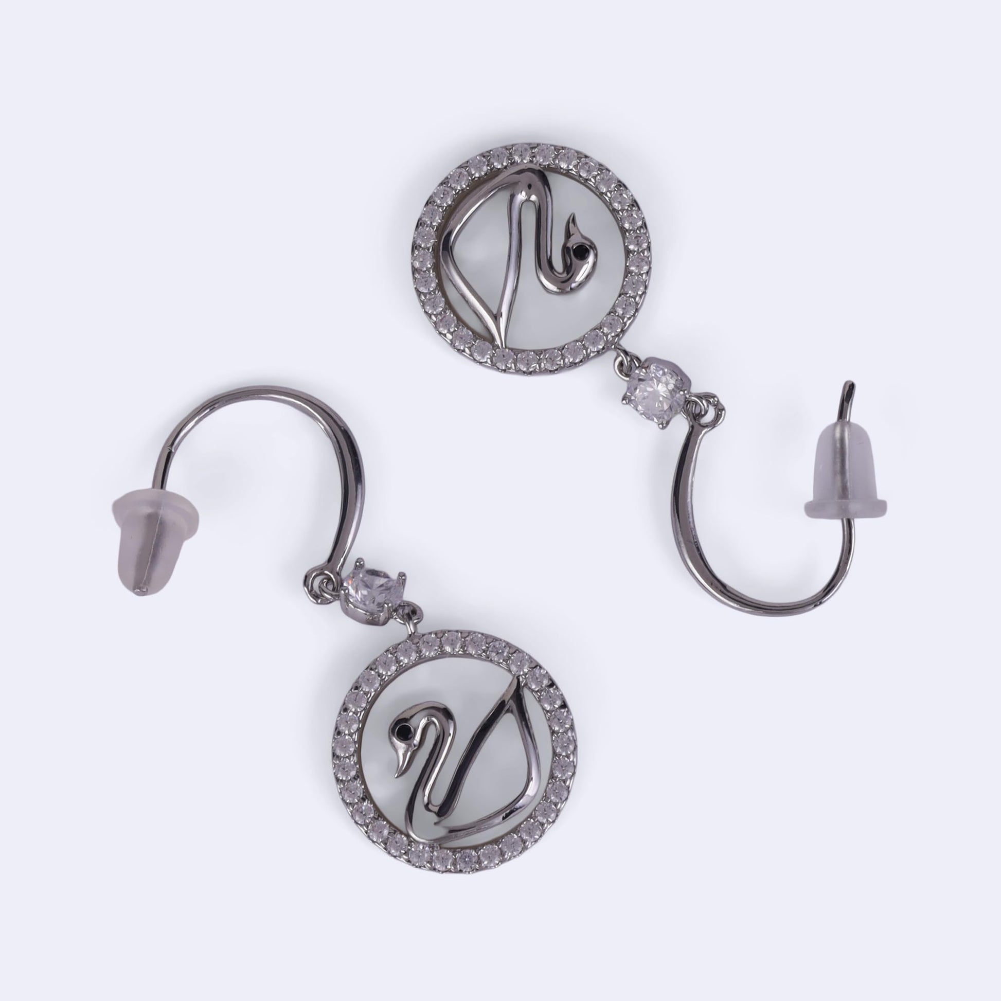 Saloni Fashion Jewellery Embedded Circle Swan Silver Plated Stud Earring For Women