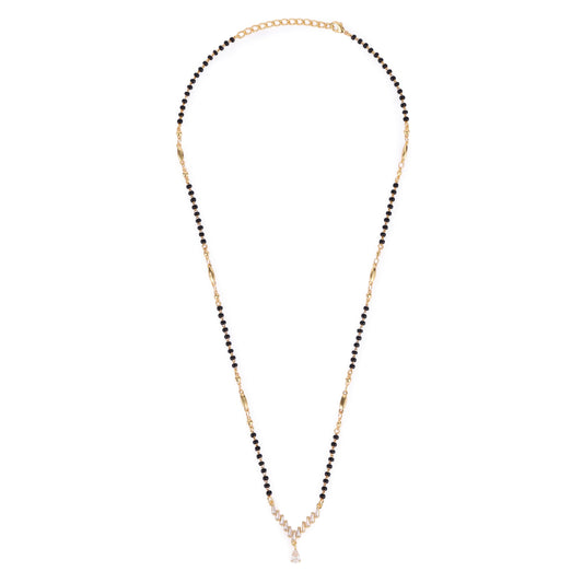 Saloni Fashion Jewellery Traditional Stylish Oval Shape Gold Plated Black Beaded Adjustable Chain Mangalsutra For Women