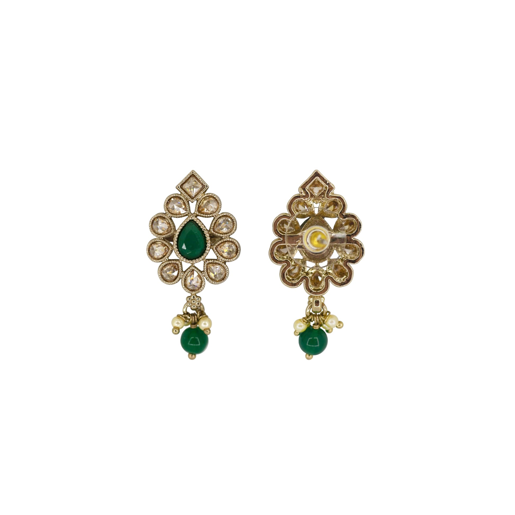 Saloni Fashion Jewellery Lovely Oval Shape Green Uncut Kundan Stone Antique Gold Plated Jhumki Earring For Women and Girls