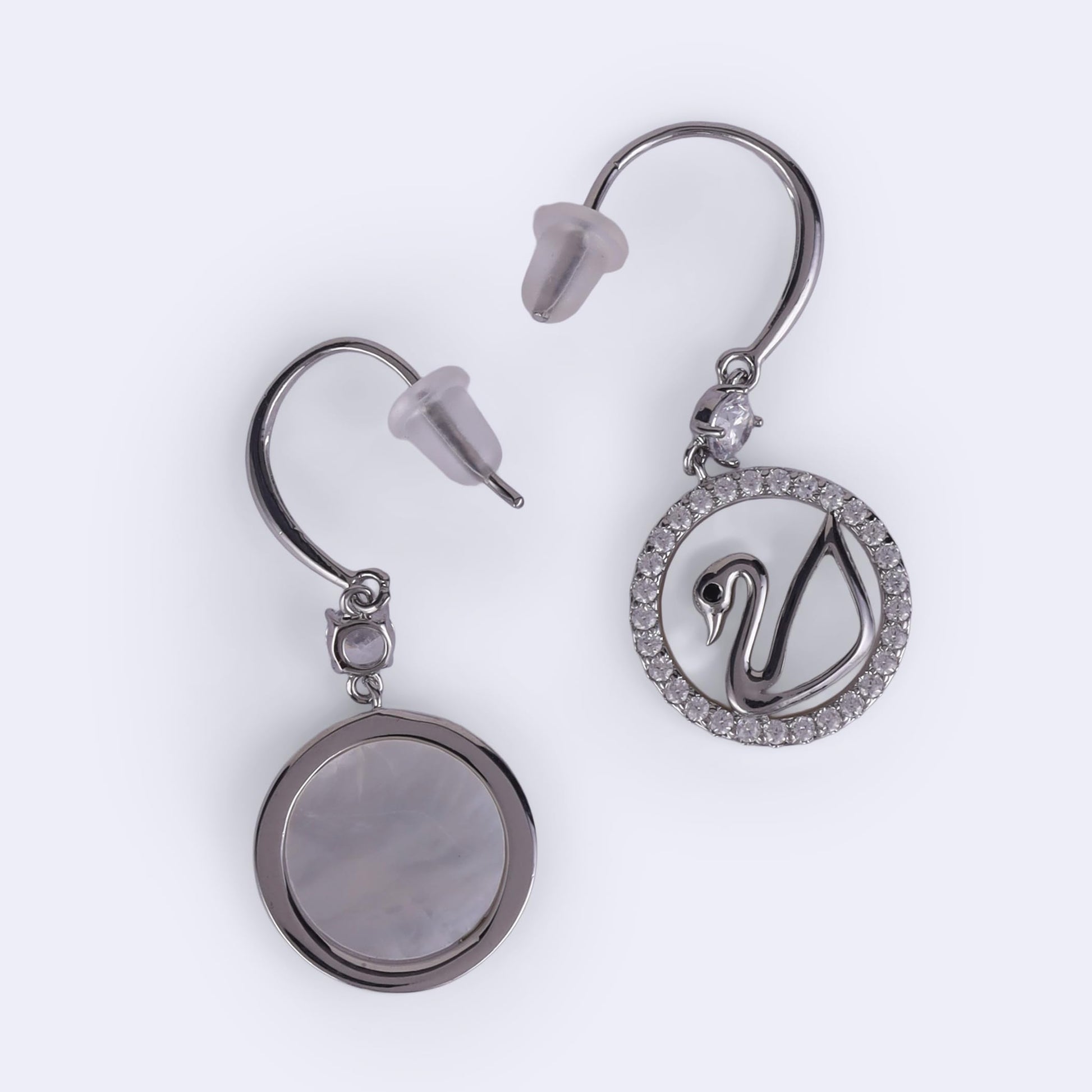 Saloni Fashion Jewellery Embedded Circle Swan Silver Plated Stud Earring For Women