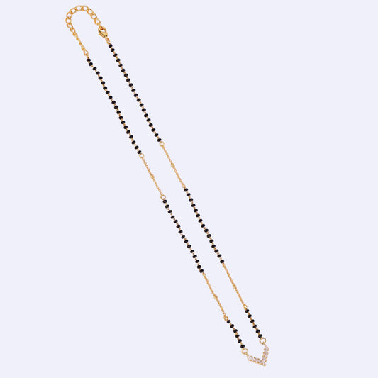 Saloni Fashion Jewellery Traditional Splendid "V" Shape Gold Plated Black Beaded Adjustable Chain Mangalsutra For Women