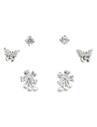 Saloni Fashion Jewellery Butterfly and Flower Design CZ Brass Silver Plated Set of 3 Combo Stud Earring For Women and Girls - view 2