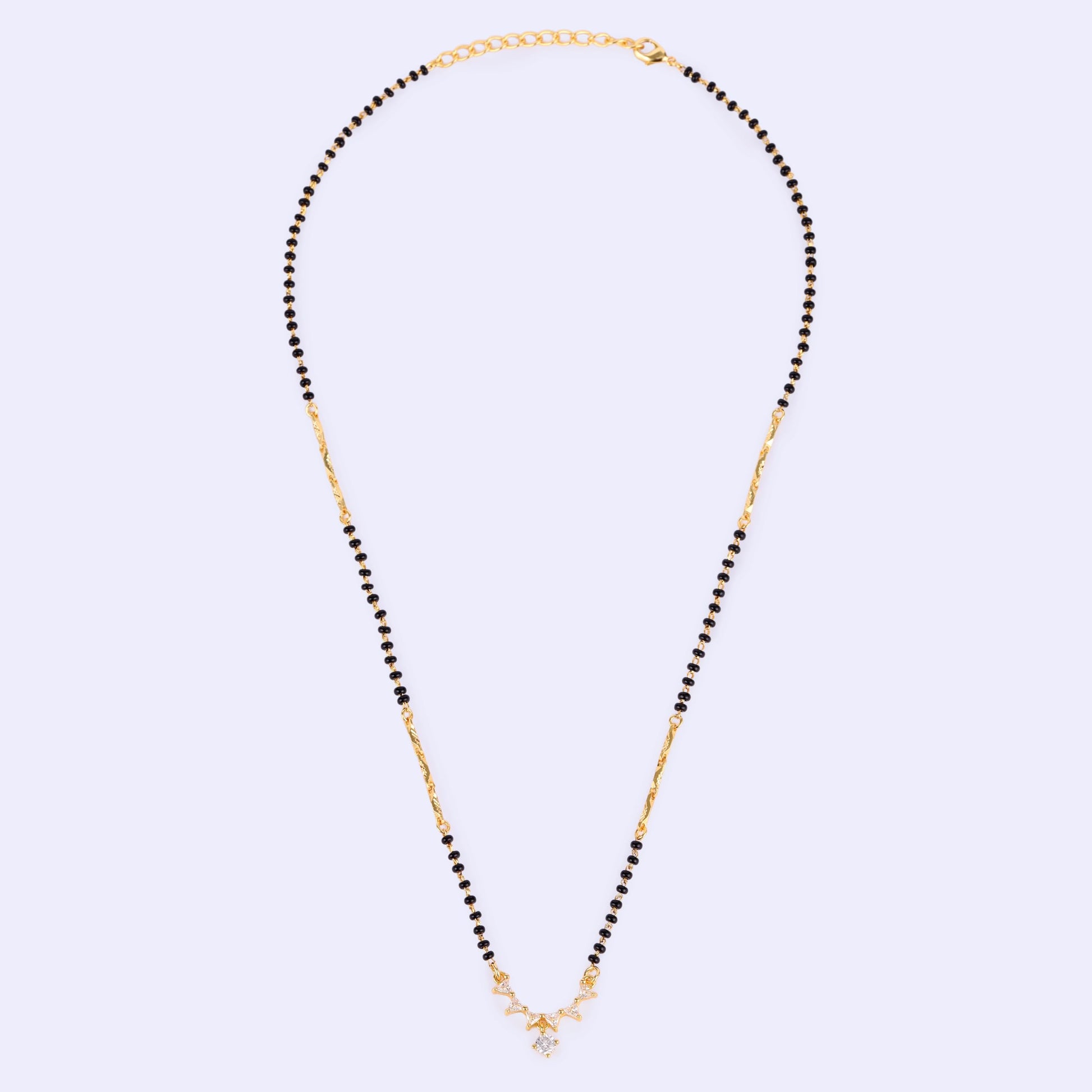 Saloni Fashion Jewellery Traditional Beautiful Round and Triangle Shape Gold Plated Black Beaded Adjustable Chain Mangalsutra For Women