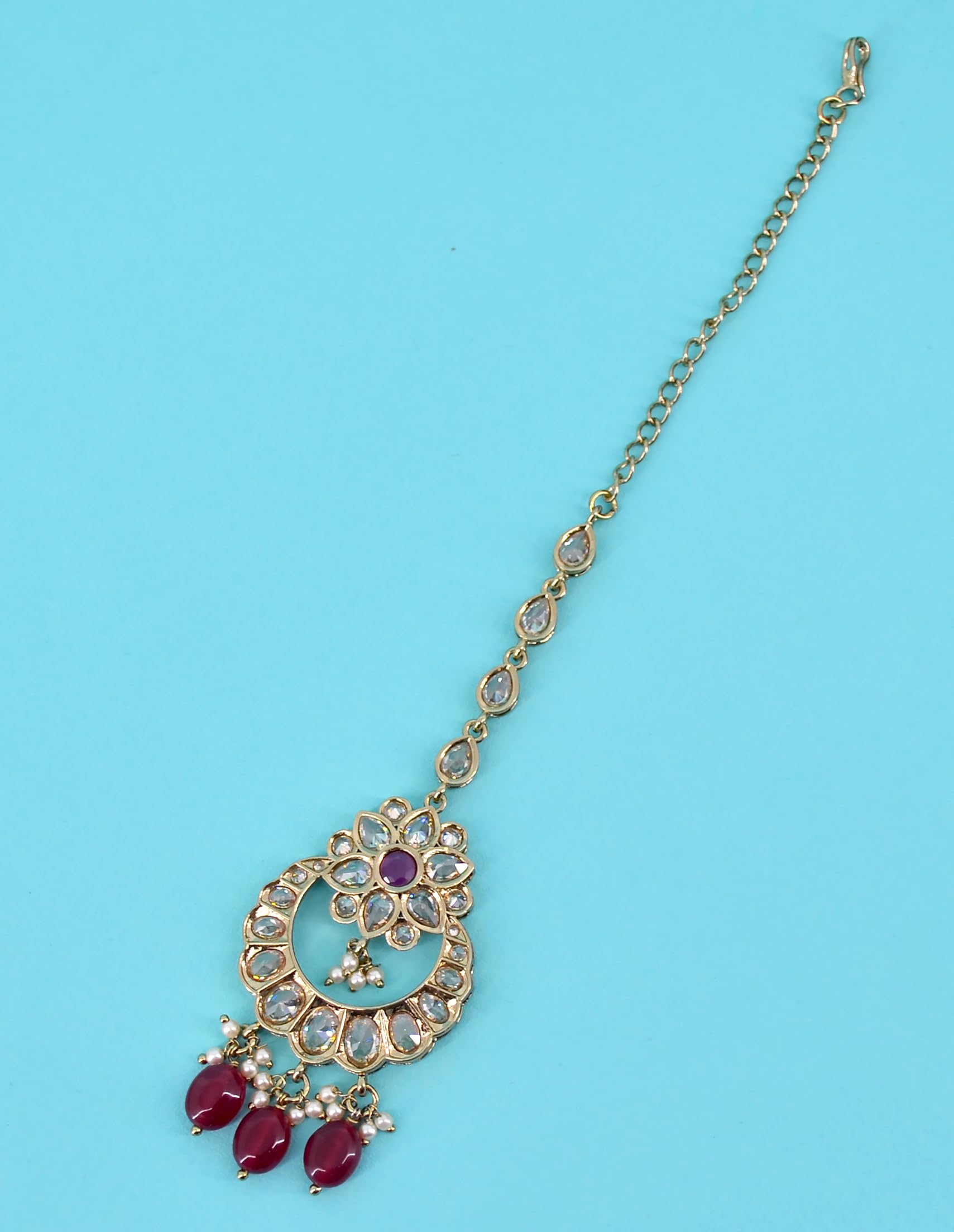 Saloni Fashion Jewellery Superb Flower and Chandelier Shape Uncut Kundan Gold Plated Choker Necklace Set with Maangtikka For Women and Girls