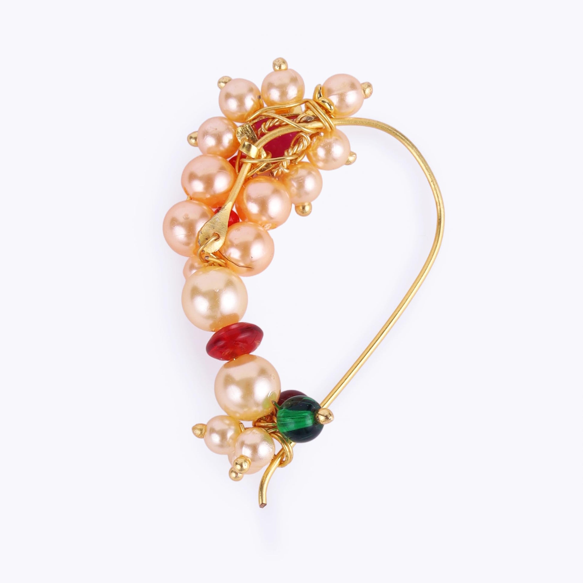 Saloni Fashion Jewellery Traditional Creative Oval Shape Gold Plated Maharashtrian Nosepin / Nath Without Piercing For Women and Girls