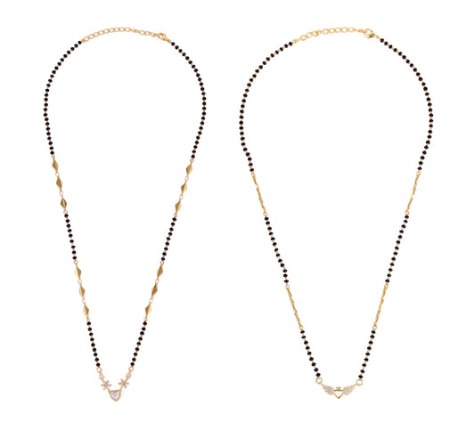 Saloni Fashion Jewellery Traditional Eye-Catchy Leaf and Heart Shape Gold Plated Combo Set of 2 Black Beaded Adjustable Chain Mangalsutra For Women