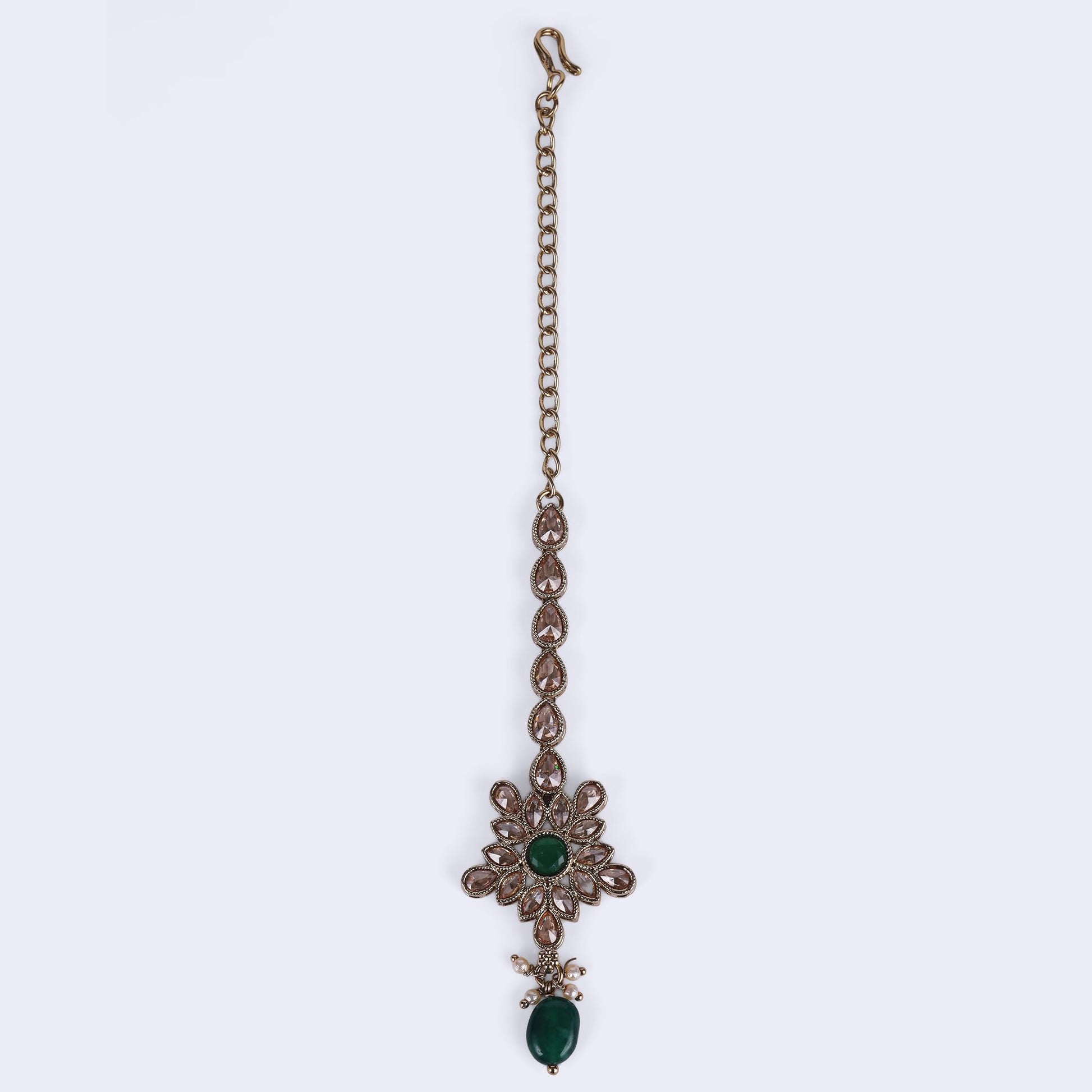 Saloni Fashion Jewellery Lavish Flower and Oval Shape Gold Plated Maang Tikka For Women and Girls