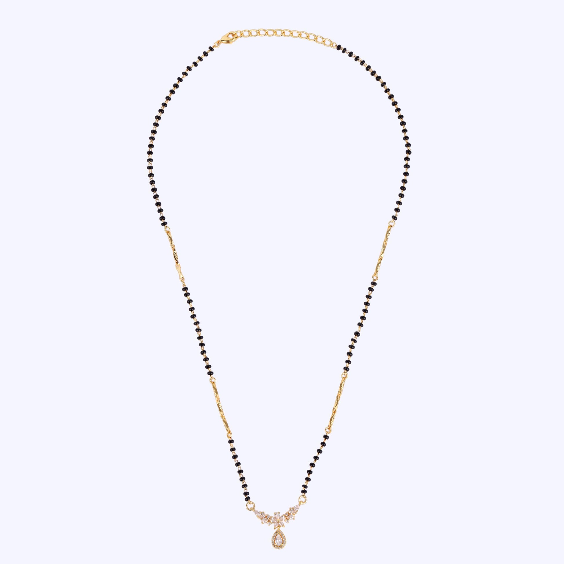 Saloni Fashion Jewellery Traditional Graceful Oval and Flower Design Gold Plated Black Beaded Adjustable Chain Mangalsutra For Women
