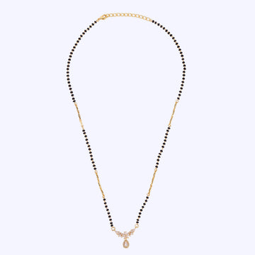Saloni Fashion Jewellery Traditional Graceful Oval and Flower Design Gold Plated Black Beaded Adjustable Chain Mangalsutra For Women