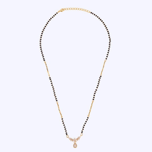 Saloni Fashion Jewellery Traditional Graceful Oval and Flower Design Gold Plated Black Beaded Adjustable Chain Mangalsutra For Women