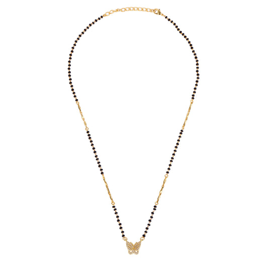 Saloni Fashion Jewellery Traditional Modish Butterfly Design Gold Plated Black Beaded Adjustable Chain Mangalsutra For Women