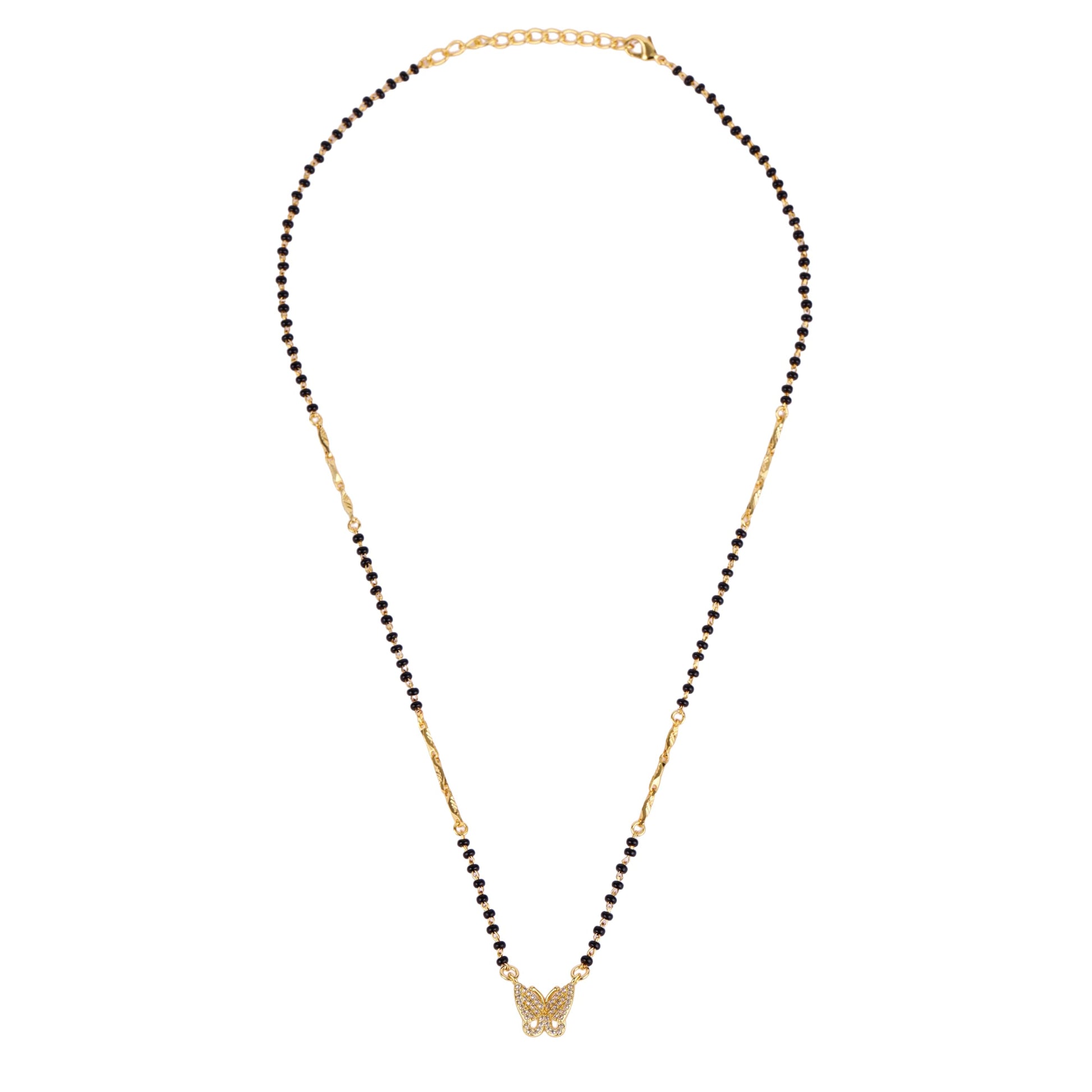 Saloni Fashion Jewellery Traditional Modish Butterfly Design Gold Plated Combo Set of 2 Black Beaded Adjustable Chain Mangalsutra For Women