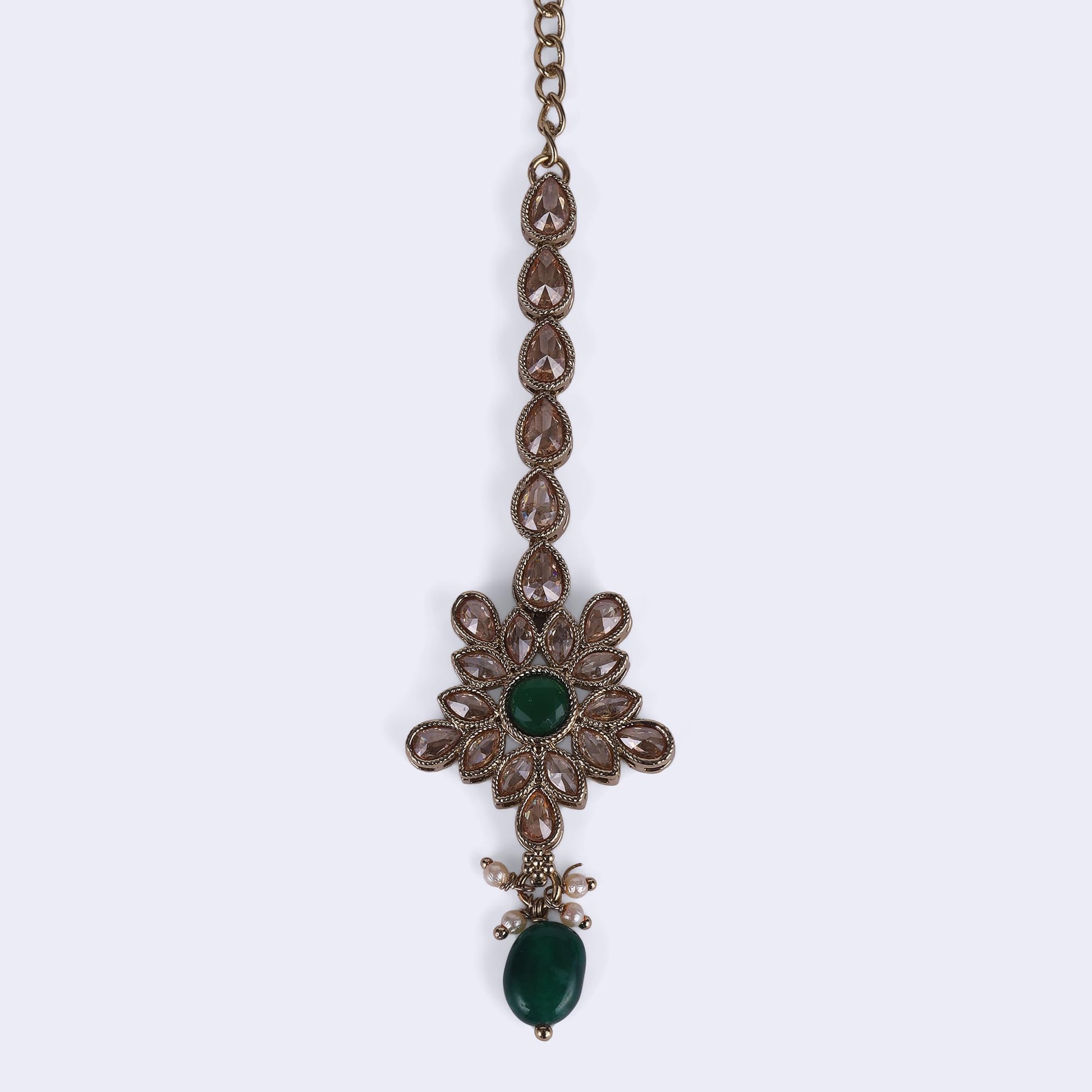Saloni Fashion Jewellery Lavish Flower and Oval Shape Gold Plated Maang Tikka For Women and Girls