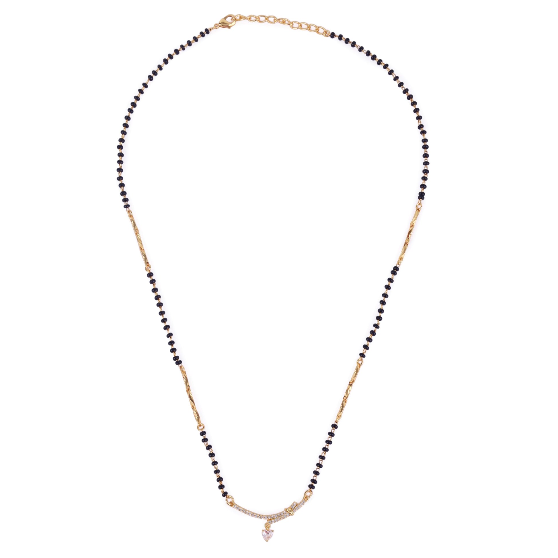 Saloni Fashion Jewellery Traditional Heart Shape CZ Studded Gold Plated Adjustable Chain Mangalsutra For Women