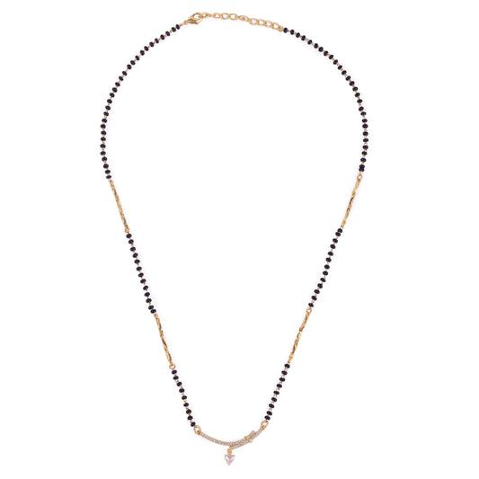 Saloni Fashion Jewellery Traditional Heart Shape CZ Studded Gold Plated Adjustable Chain Mangalsutra For Women