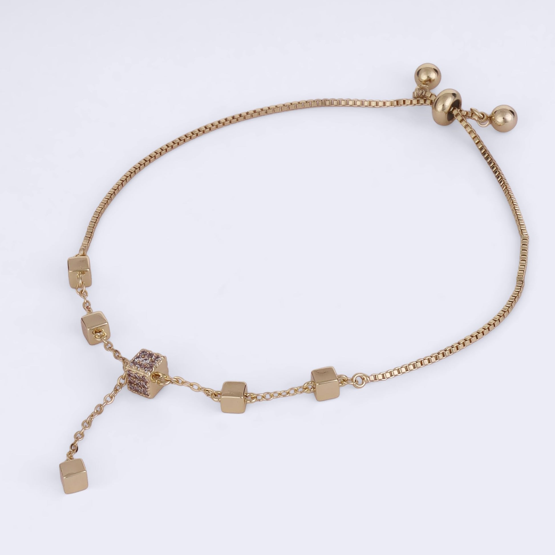 Saloni Fashion Jewellery Superb Square Shape Gold Plated Free Size Charm Bracelet For Women